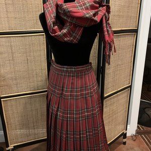 Vintage Red Plaid Reversible Skirt Sz 8 NEW Matching Scarf Pendleton